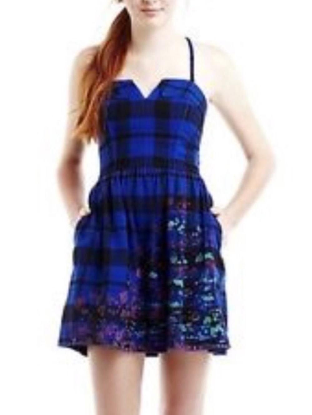 L’Amour by Nanette Lepore Split Neck Floral Cotton Plaid Flannel Dress.  Size L